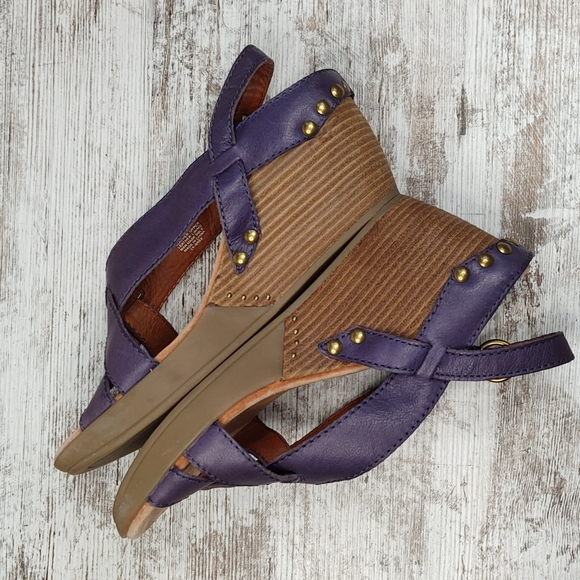 🟥NWOT Lucky Brand Bree Purple Leather Strappy Platform Wedge Sandal - Picture 12 of 16